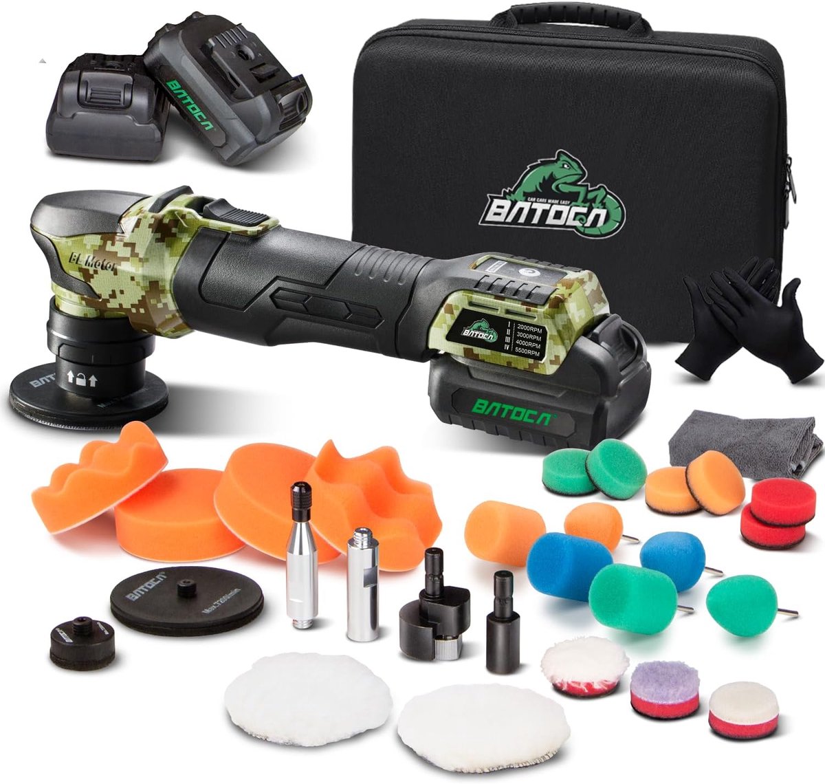 SnelShoppen - BATOCA S4 Mini Accu Polijstmachine voor Auto Detailing, Draadloze Borstelloze Motor, 25/75mm Polijstsysteem, 2000-5500TPM, Perfect voor