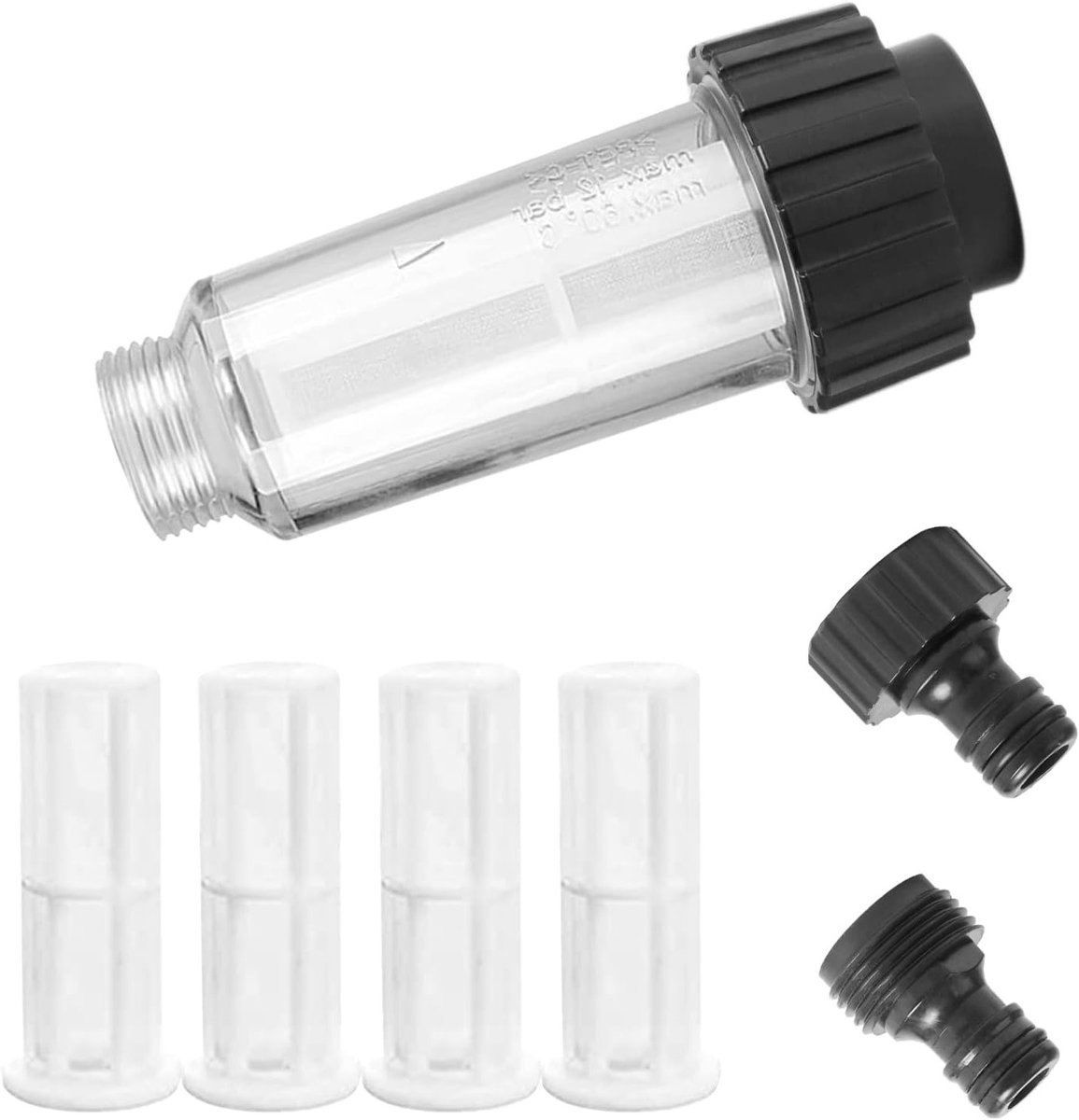 Efficiënte Waterfilter voor Tuinslang, 3/4 Inch Filter voor Hogedrukreiniger, Inclusief 4 Filterinvoeren en 2 Snelaansluitingen voor Tuinpompen en Tuinonderhoud
