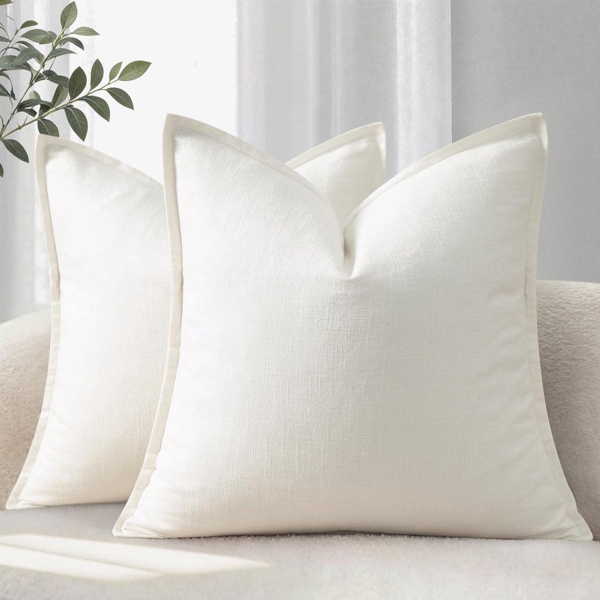 SnelShoppen - Set van 2 Luxe Kussenhoezen 60x60 cm van Natuurlijke Lijn en Katoen - Zachte en Comfortabele Moderne Kussens voor Sofa en Woonkamer in C