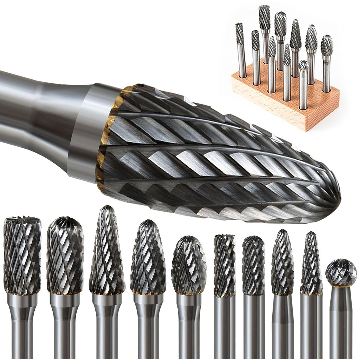 SnelShoppen - Tungsten Carbide Freesjes Set van 10 Stuks - 6mm Schacht - Ideaal voor Hout, Staal, Metaal, Graveerwerk, Polijsten en Boren