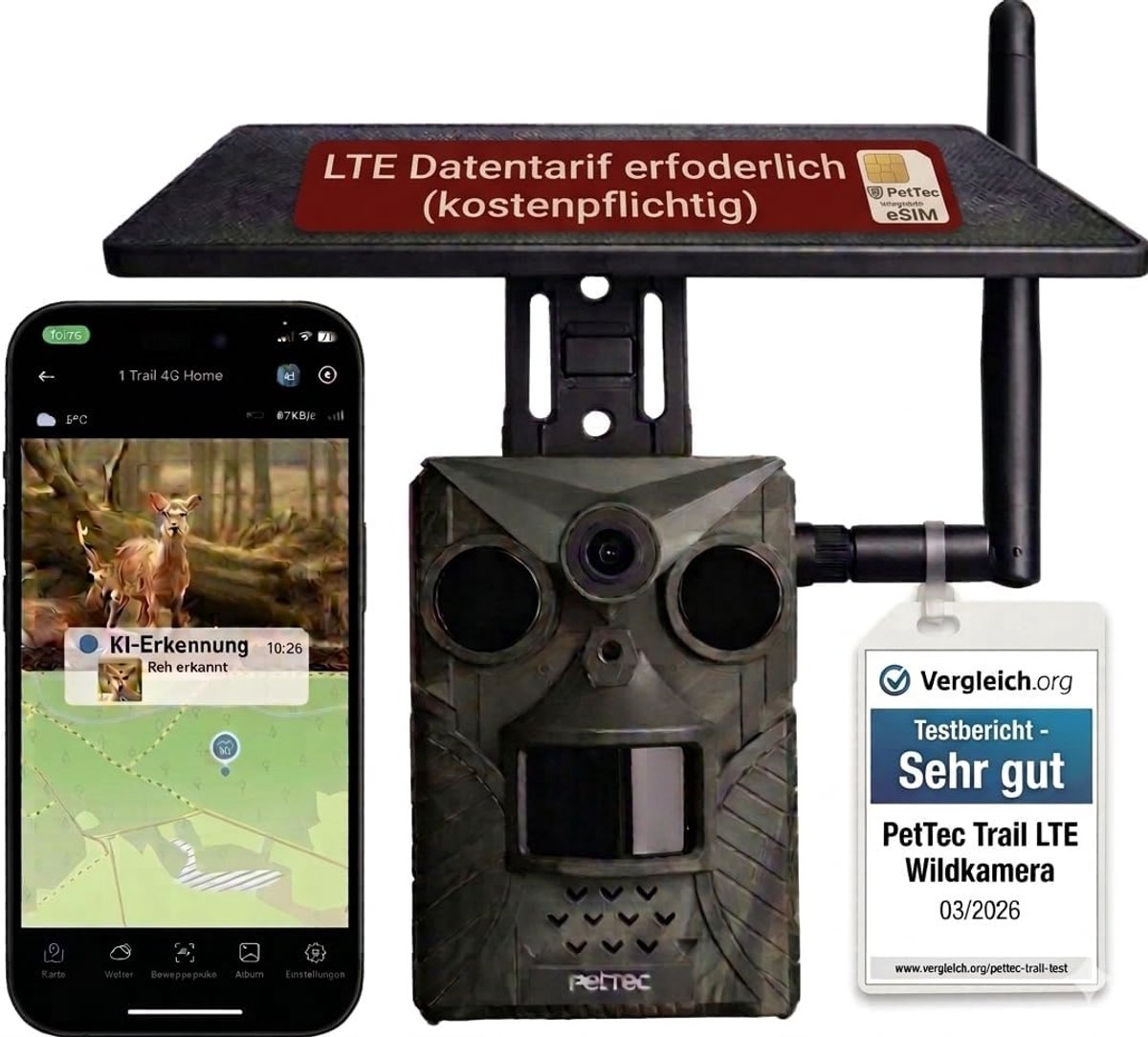 SnelShoppen - Wildlife Camera 4G met Solar Paneel, Nachtzicht, Bewegingsdetectie, 120° Hoek, IP66 Buiten Camera voor Natuur- en Dierobservatie