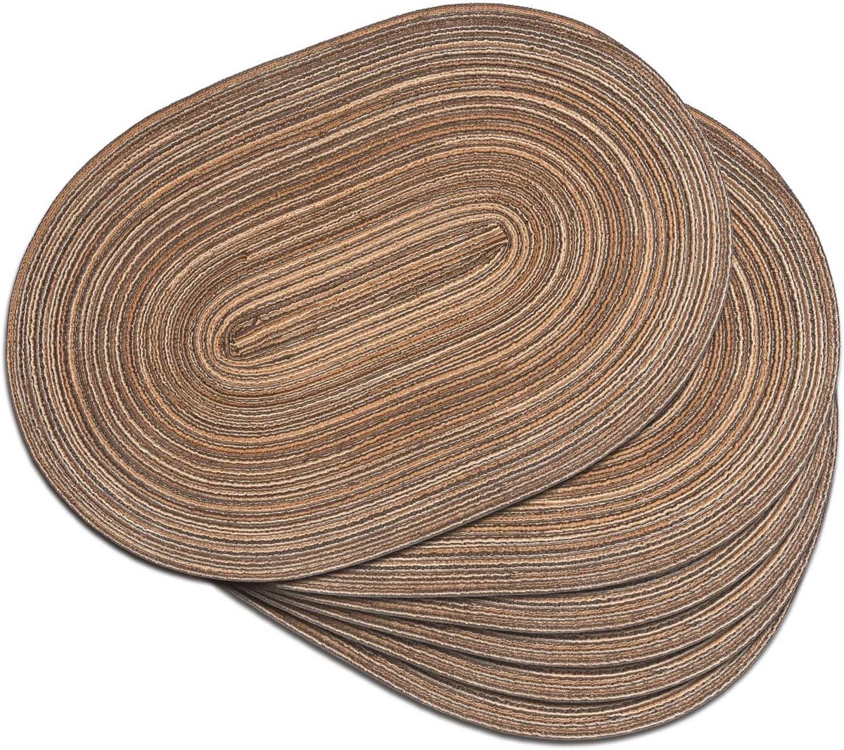 KZQ Ovale Gevlochten Placemats Set Van 6 – Wasbaar Antislip En Hittebestendig – 30x44 Cm – Bruin – Voor Keuken En Eetkamer