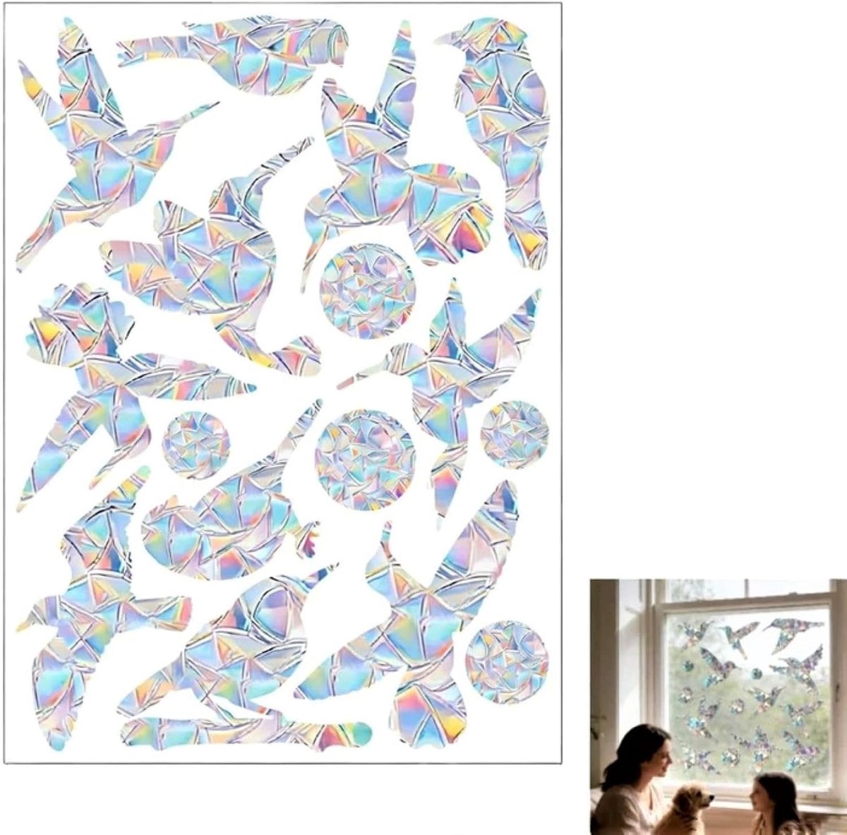 SnelShoppen - 48 Stuks Anti-Botsingsbescherming voor Vogelprisma's, Statische Regenboogstickers, Herbruikbaar, UV-Reflecterend, Vermindert Vogelaanval