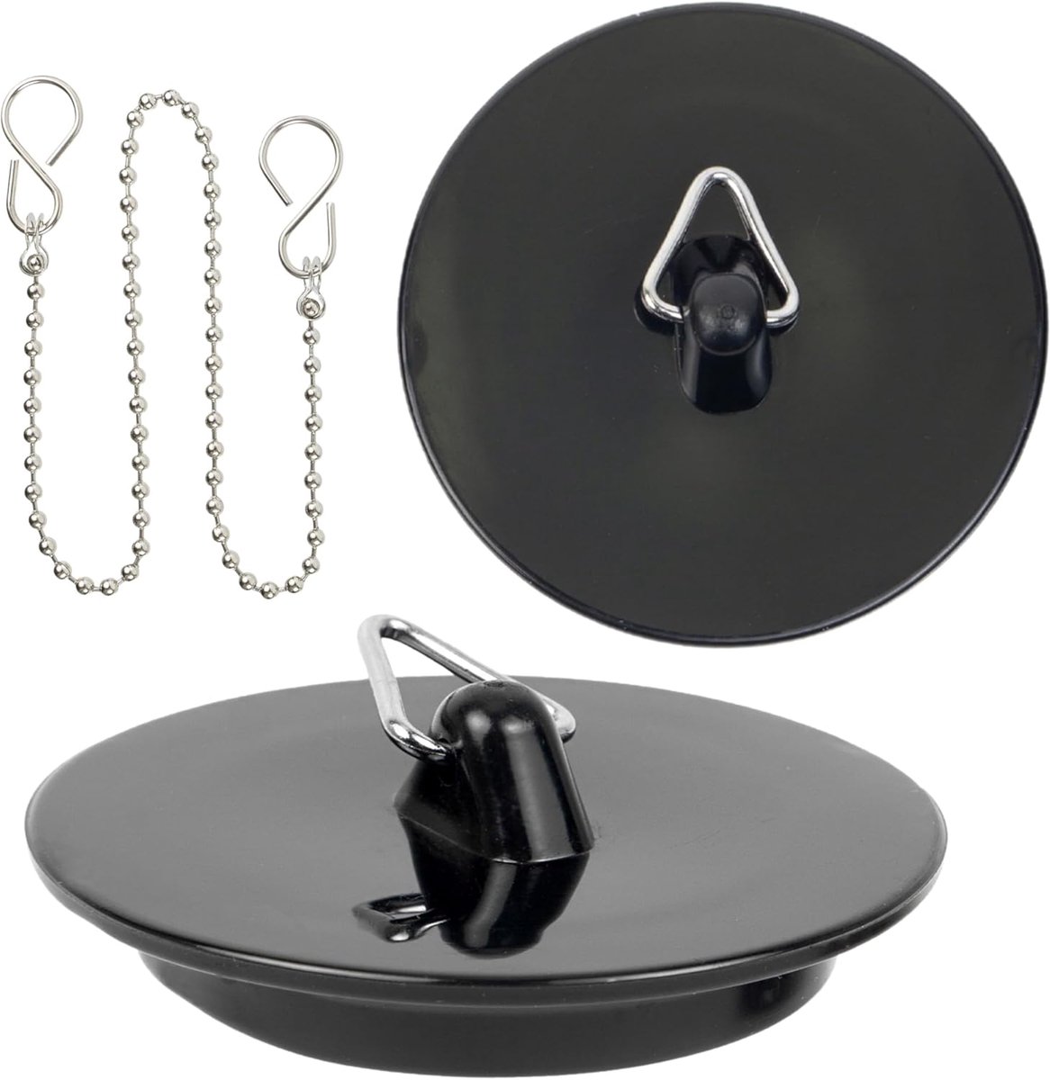 SnelShoppen - Universele Stop met Ketting 3 stuks, Zwart, Ø 41-36 mm, PVC Afvoerstopper voor 1 1/2" Inch Kraan, Bad Stopper met S-haak, Keuken en Badk