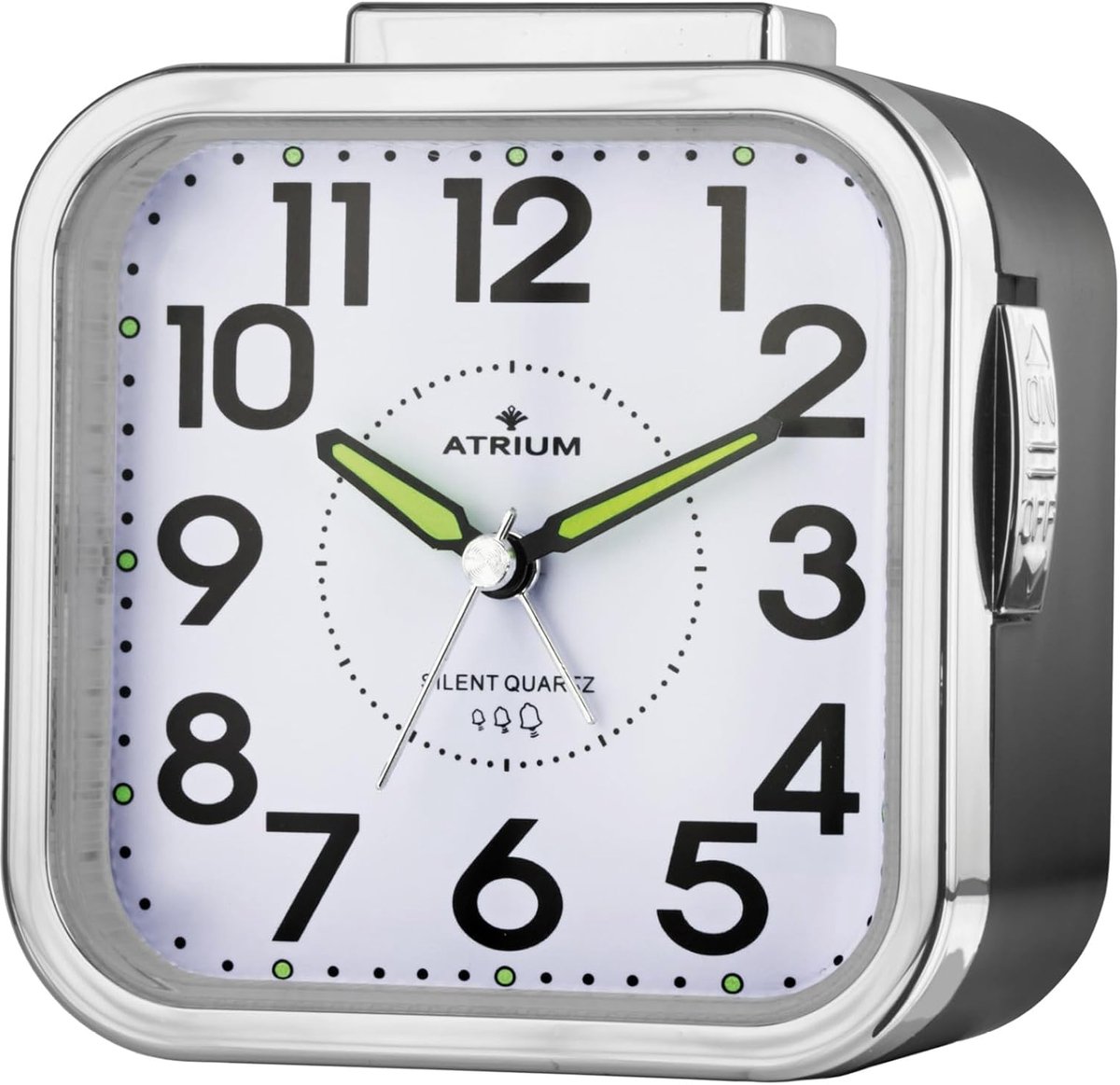 SnelShoppen - Atrium A530-7 Senior Alarm Clock Zwart Analoog Stil Zonder Tikken - Grote Cijfers, Luminous Wijzers, Perfect voor Thuis en Senioren