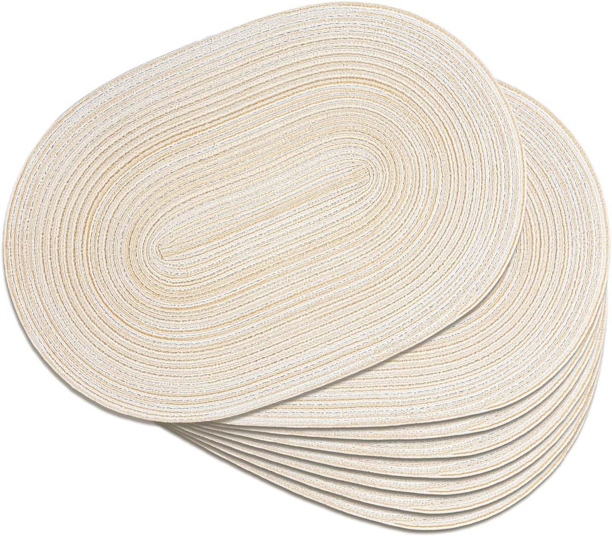KZQ Gevlochten Ovale Placemats Set Van 8 – Wasbaar Antislip Hittebestendig – Beige – Voor Keuken En Eettafel