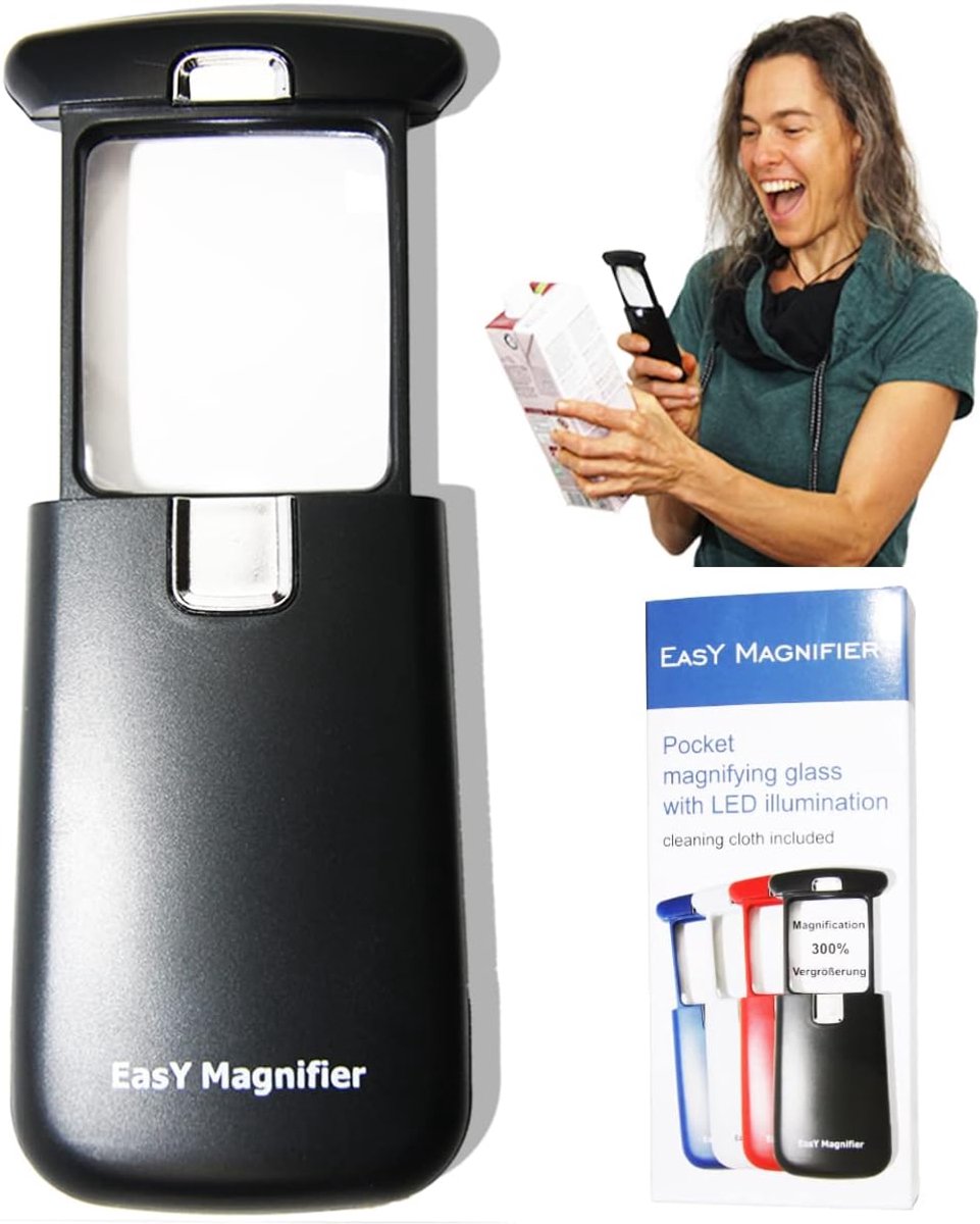 SnelShoppen - Magnifying Glass 3x met LED Verlichting; Pocket Loupe voor Lezen, Ideaal voor Klein Print, Perfect Cadeau voor Ouderen, Handige Leeshulp