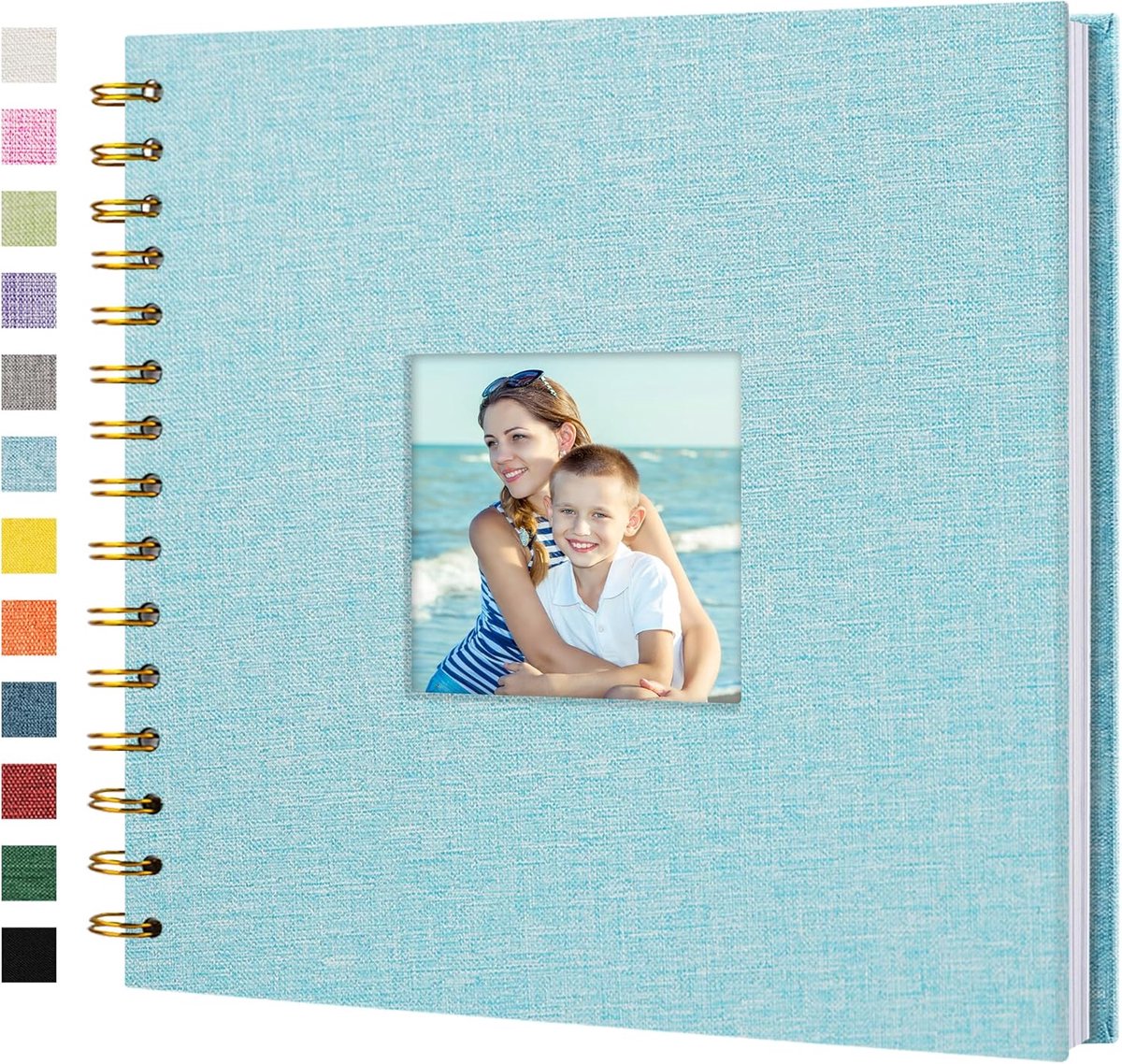 SnelShoppen - Scrapbook Foto Album 20x20CM met DIY Venster, Linnen Cover, 40 Pagina's, Lichtblauw, Perfect voor Herinneringen, Feesten en Creatieve Pr