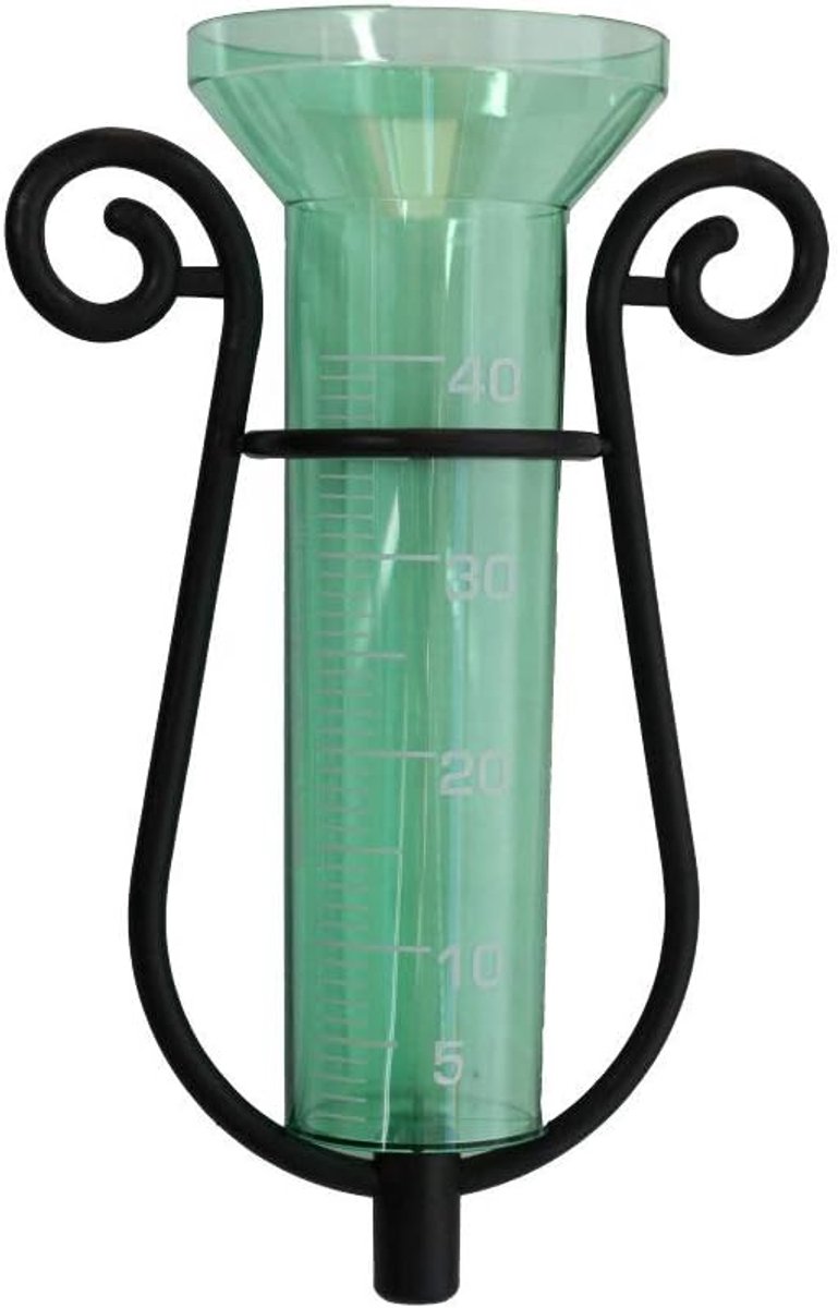 SnelShoppen - Regenmeter met aluminium grondpen, groene regenmeter, weerstation, tuinaccessoire, eenvoudig af te lezen, met witte schaal, ideaal voor