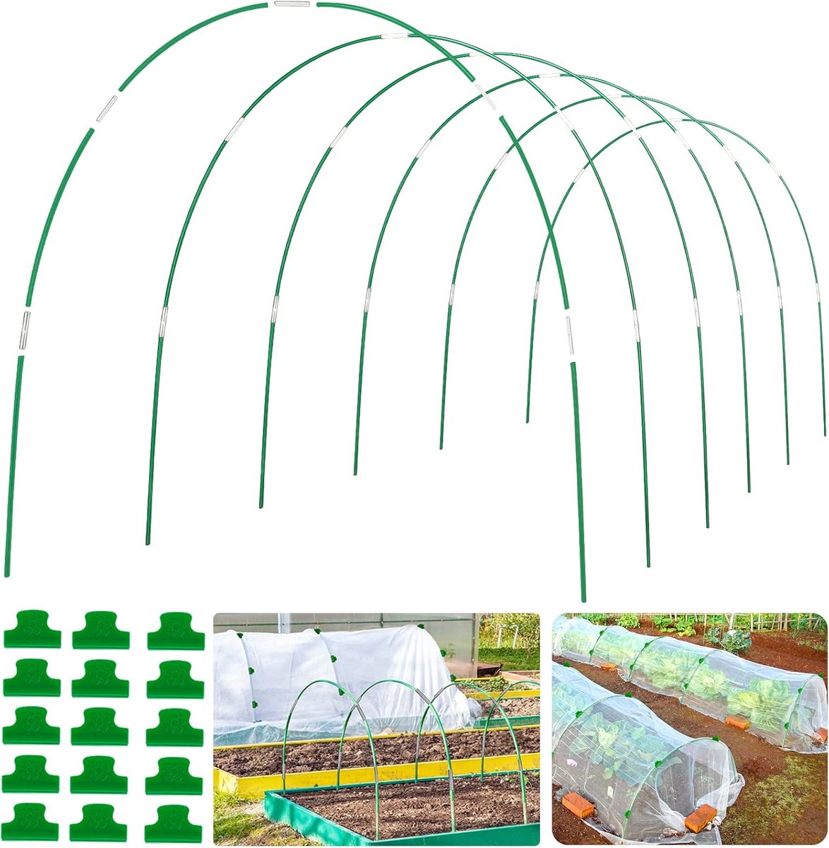 SnelShoppen - Set van 6 Groentetunnel Hoepen - 2.4m Lange RVS Fiberglas Tuinframe voor Groenten, Planten, Bedekkingen en Steun voor Tuinbedden