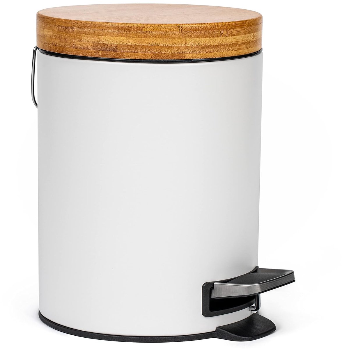 SnelShoppen - 5 Liter Designer Vuilnisbak met Soft Closing - Eco-vriendelijk FSC Bamboe Deksel - Wit - Perfect voor Badkamer, Keuken en Meer