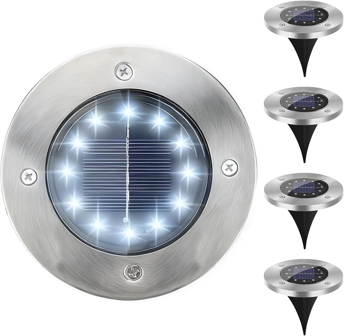 SnelShoppen - Pack van 4 Solar Tuinlampen - Waterdichte LED Grondspotlichten IP65 - Automatische Verlichting voor Tuin, Pad en Terras - Energiezuinig