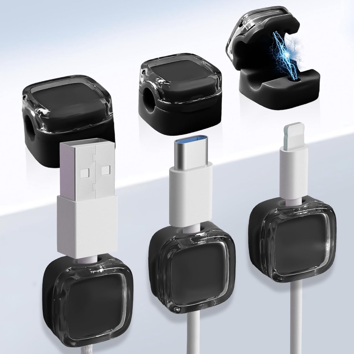 SnelShoppen - 6 Stuks Magnetische Kabelclips - Kabel Organizers voor Thuis en Kantoor - Magnetische Klemmen voor Laadkabels, Datakabels en Hoofdtelefo
