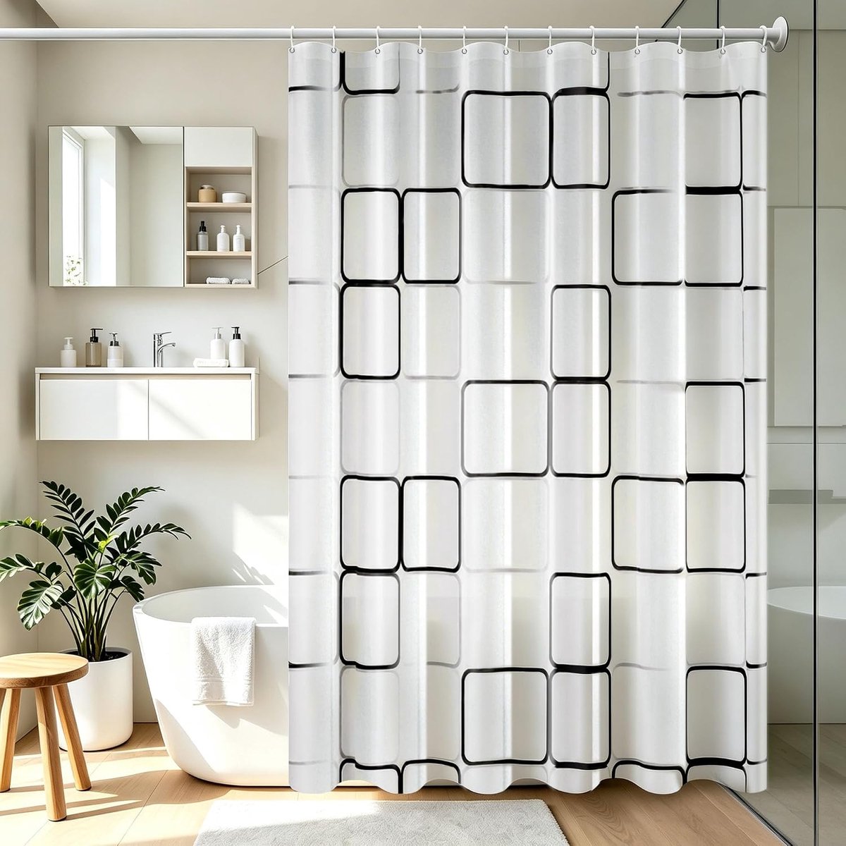 SnelShoppen - Badkamer Douchegordijn 180/200/220/240 cm, Extra Lang PEVA, Schimmelbestendig, Antibacterieel, Wasbaar, Grote Vierkanten, Ideaal voor Pr