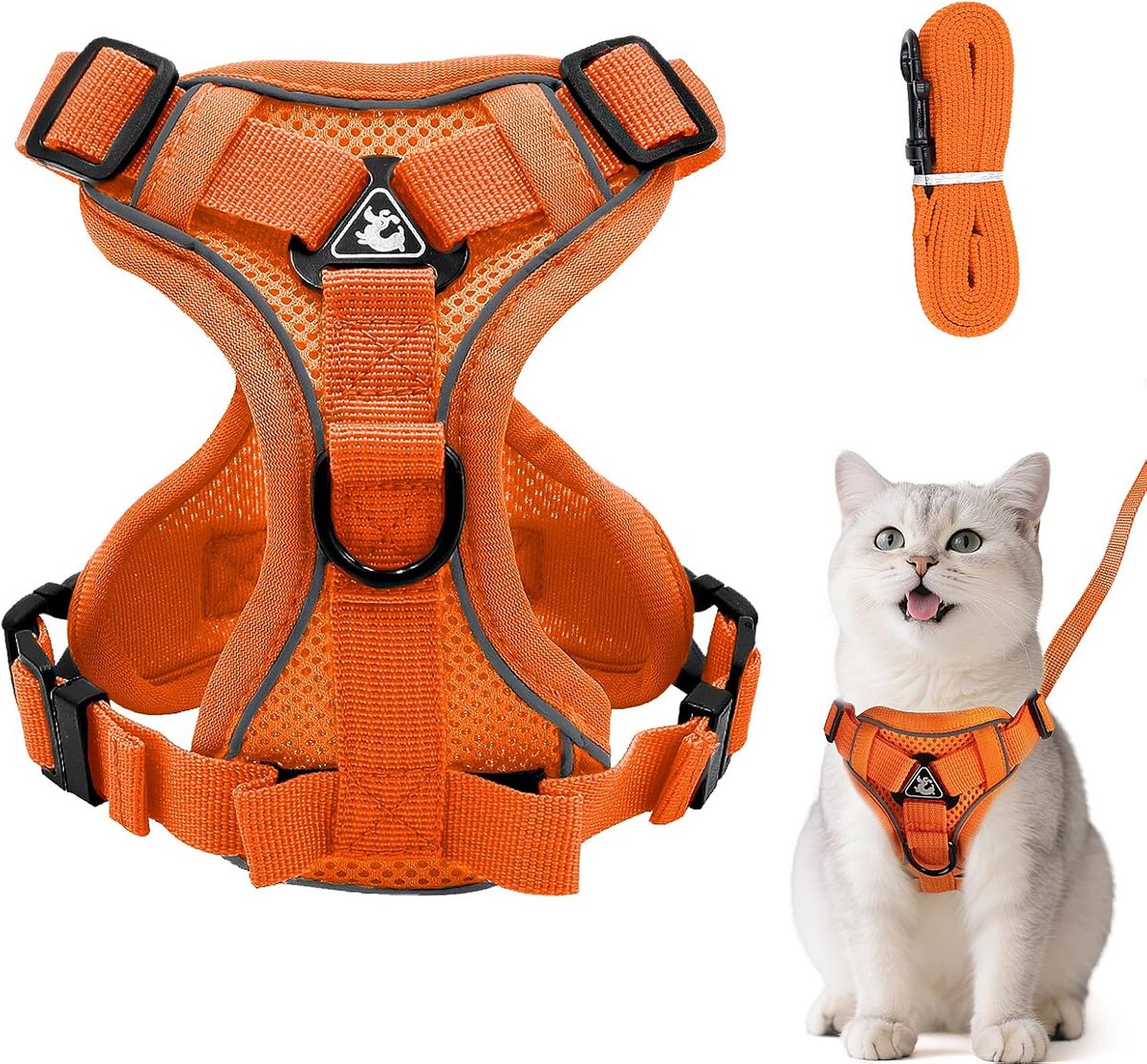 SnelShoppen - Verstelbare Ontsnappingsvrije Kat Harnas Leash Set - Zachte Borst Harnas voor Katten, Kittens, Honden, Puppy's - Oranje, M (34-46 cm)