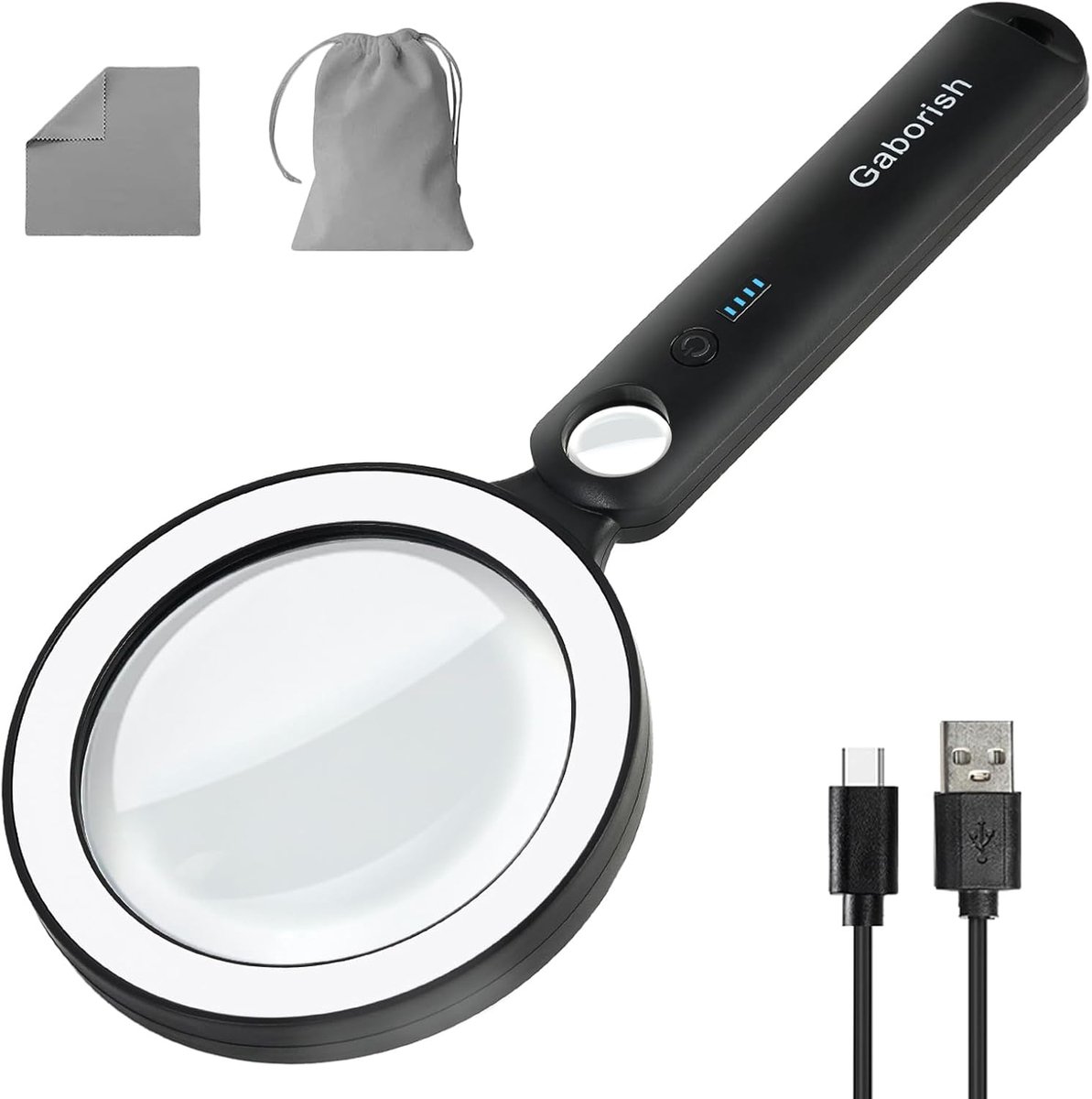 SnelShoppen - Handheld Vergrootglas met Licht - 10x 30x Vergroting - 36 LED - USB Oplaadbaar - Draagbaar voor Senioren - Inspectie - Wit & Zwart