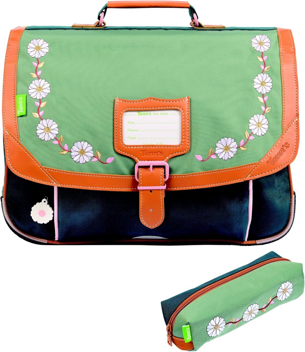 SnelShoppen - Schooltas 38 cm + Bijpassende Pennenzak + Houten Boekenlegger, Kat Blumie, Agate, Casual, Ergonomisch, Lichtgewicht, Veiligheid, Kindere