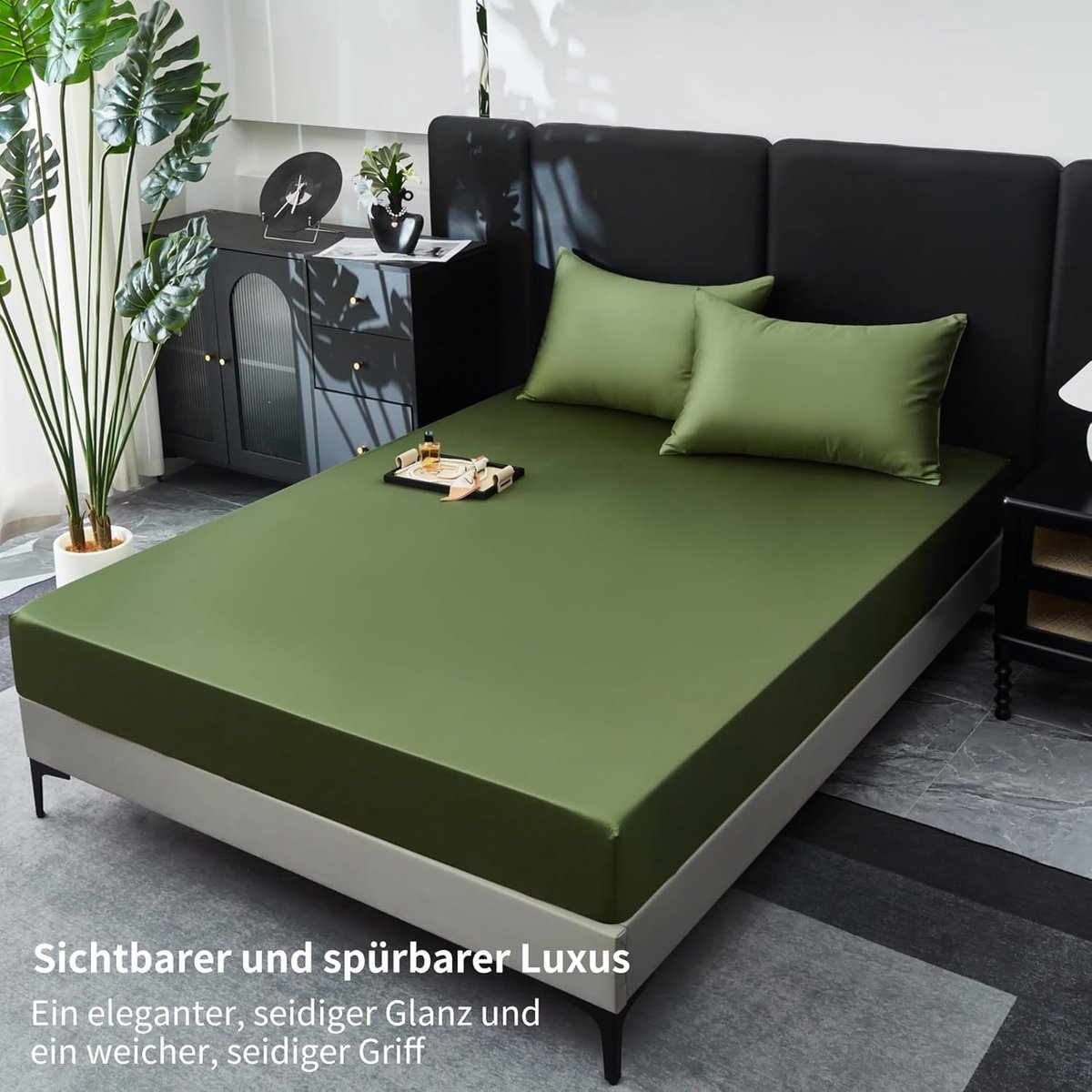 SnelShoppen - Hoeslaken 90 x 200 cm Katoen-Satijn Olijfgroen - Verkoelend, Zacht en Ademend Laken voor Boxspringbed - Geschikt voor Matrassen tot 30 c