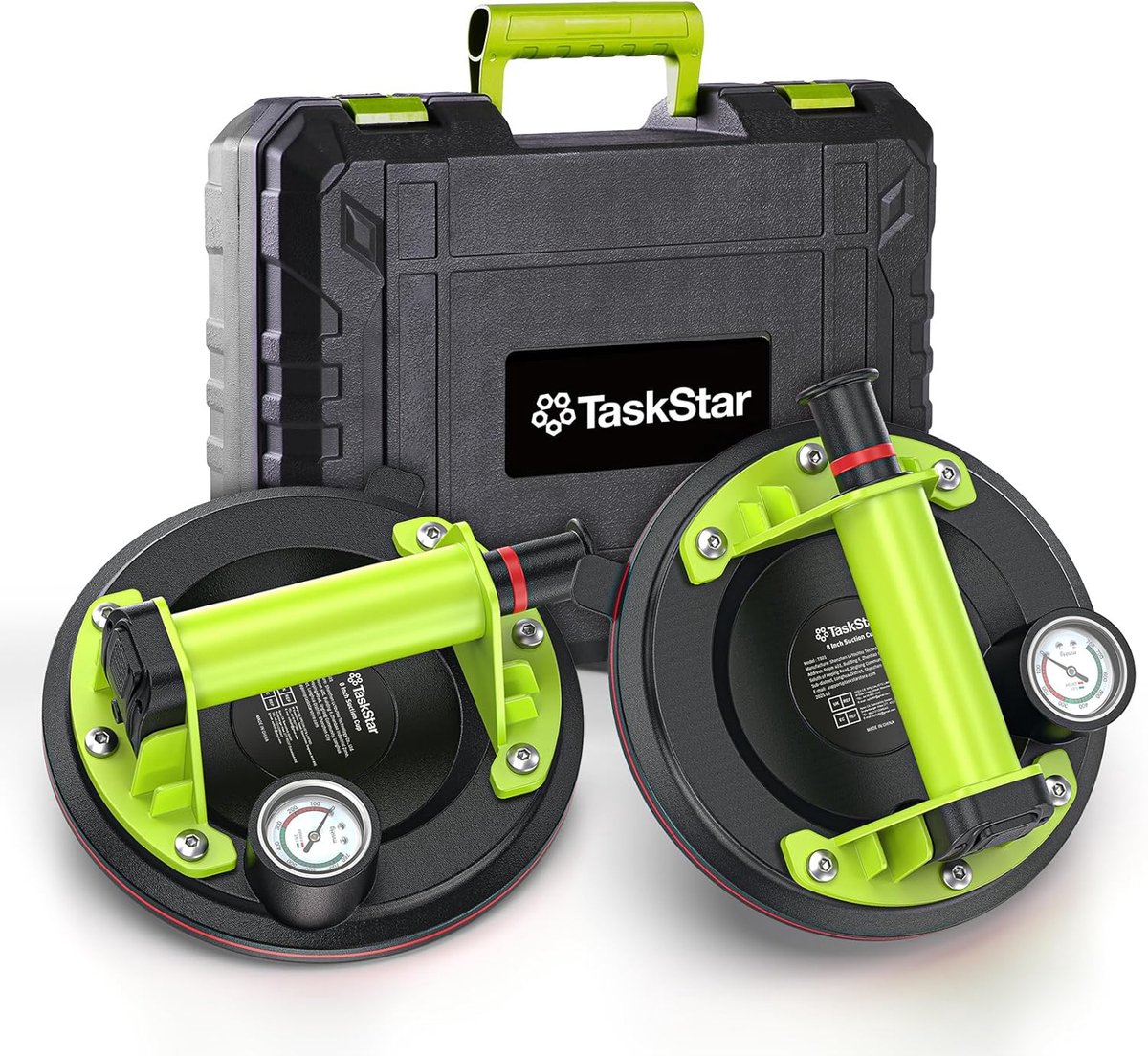 SnelShoppen - Vacuum Zuignap Set van 2 - 20 cm Suction Cups met Drukmeter - Max Belastbaarheid 200 kg - Krachtige Lifter voor Tilers, Steenhouwers, DI