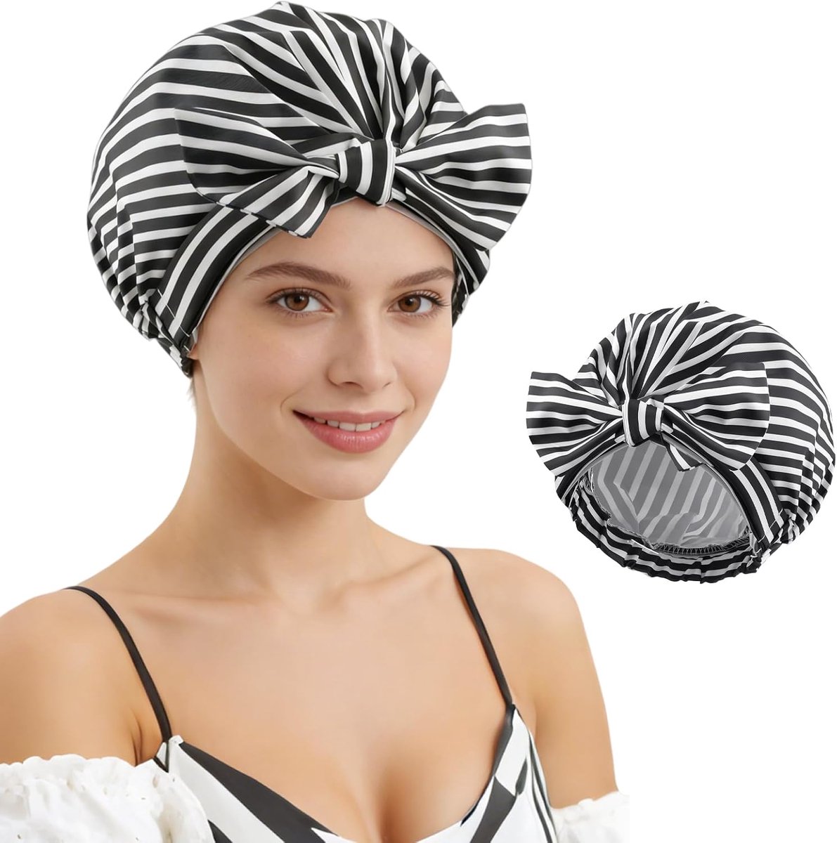 SnelShoppen - Douchekap voor Vrouwen, Waterdichte Haarcap, Dubbel Laags Herbruikbaar, Geschikt voor Lang Kortharig en Krullend Haar, Mode Design