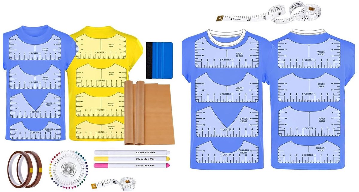 KZQ Professionele T-shirt aligneerliniaal met middengeleider - Voor hittepers en patroonmaken - Nauwkeurig centreren van prints - Onmisbaar voor shirtdecoratie en textielprojecten