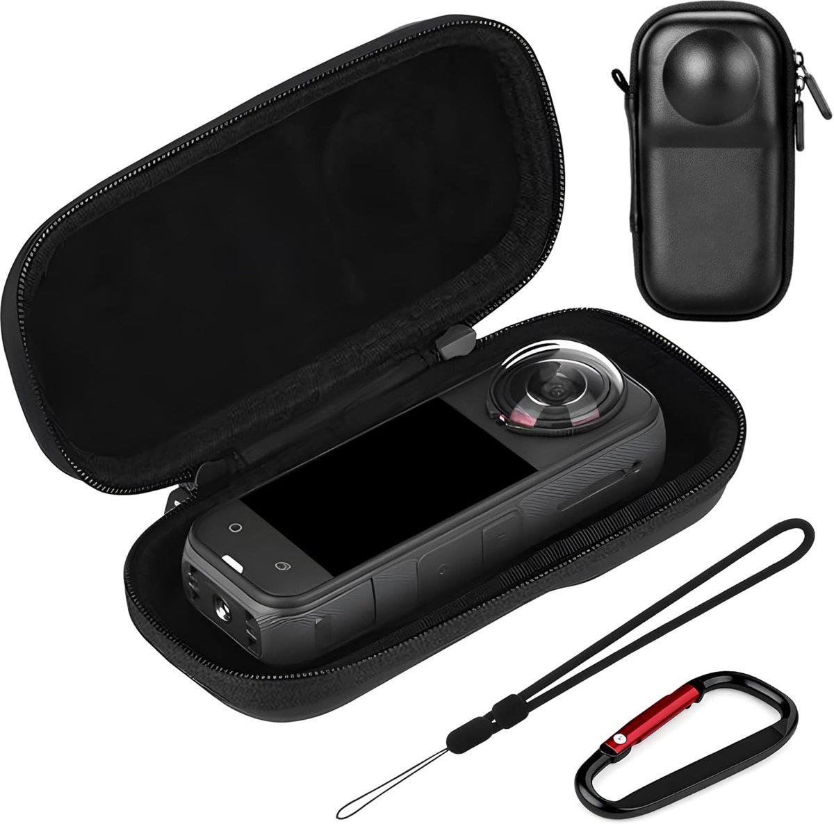 SnelShoppen - Insta360 X5 Draagtas - Compacte Hard PU Reiskoffer voor Insta360 X5/X4 Actiecamera Accessoires - Beschermcase met Karabijnhaak