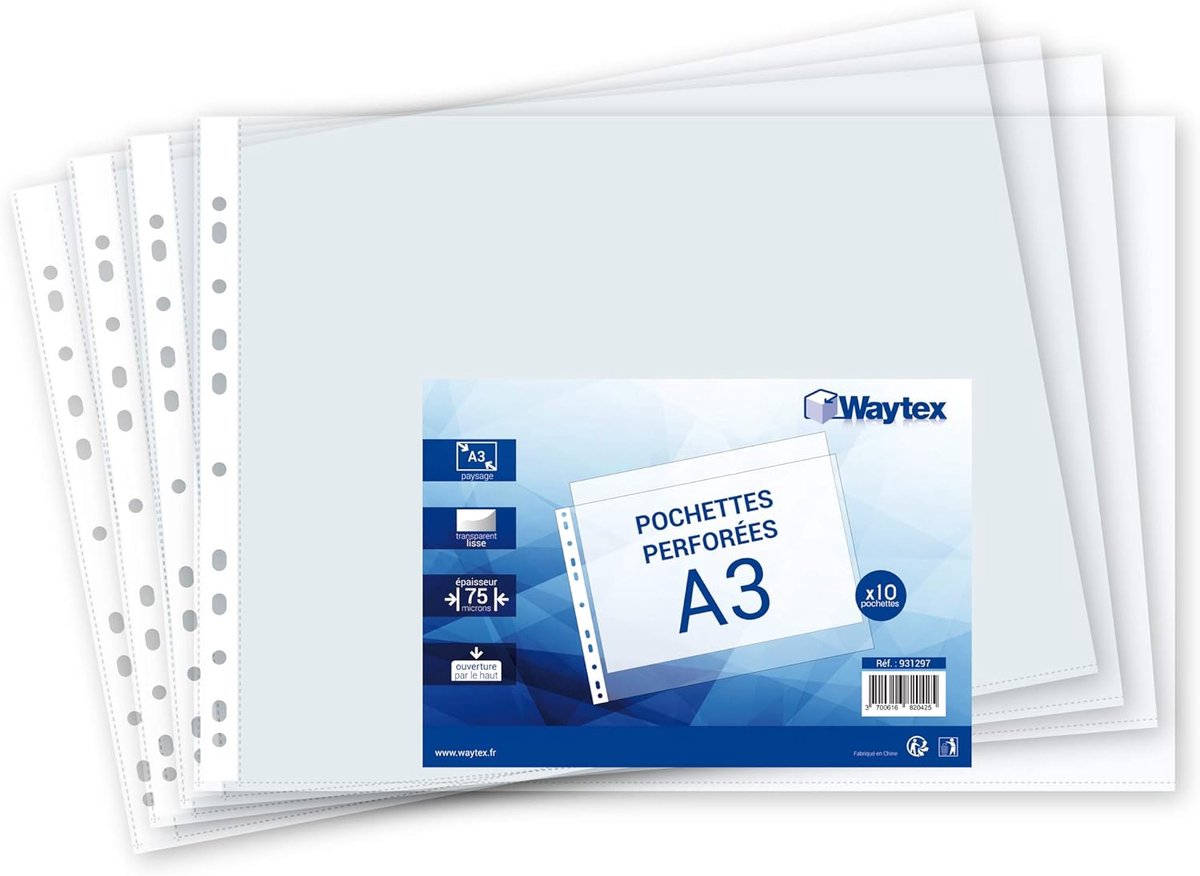 SnelShoppen - A3 Perforated Pouch 10 Stuks - Transparante Documentenhoezen - Hoog Opening - 30 Vellen Capaciteit - Anti-Statisch - 44x31 cm
