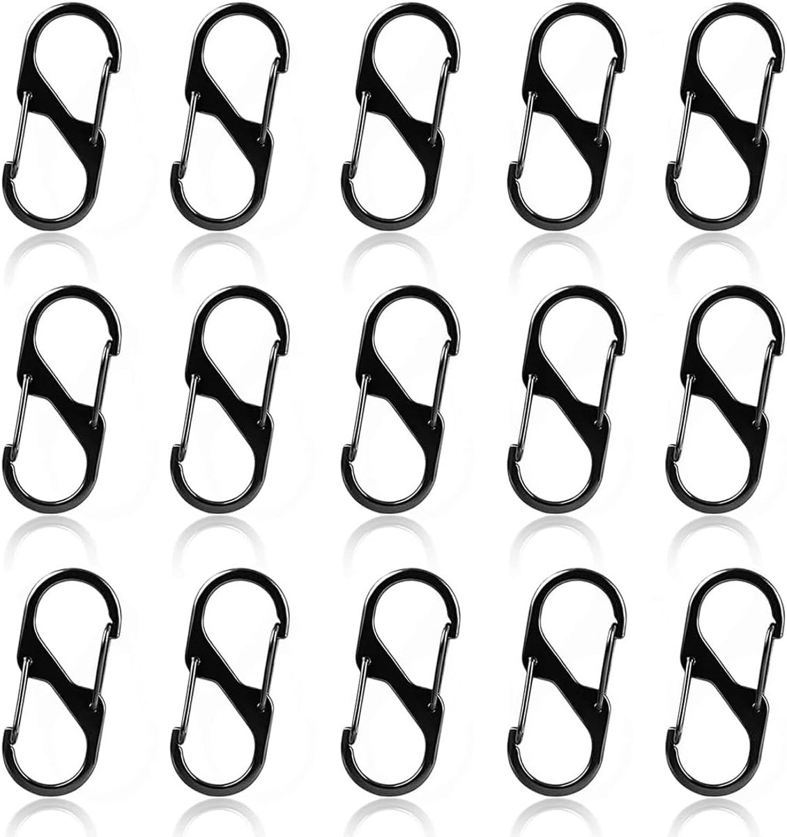 SnelShoppen - Pack van 10 Kleine S-Vormige Carabiner Haakjes, Dubbelopenend, Rvs en Kunststof, Voor Outdoor, Kamperen, Vissen, Wandelen