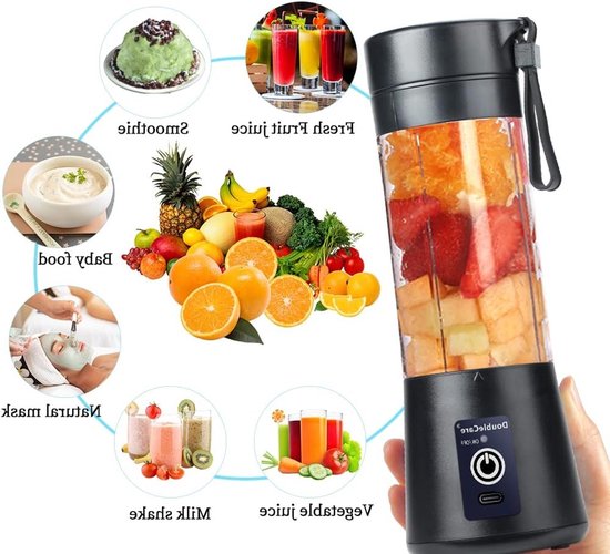Draagbare Blender - Mini Blender USB - Smoothies Maken - Zes RVS Bladen - 380ml - Blauw — afbeelding 2