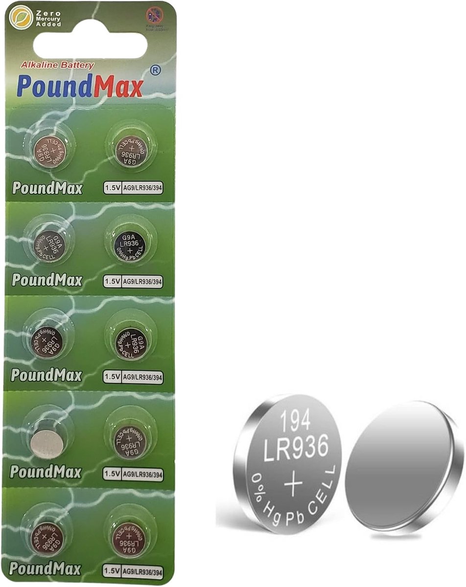 SnelShoppen - 10 x AG9 Alkaline Knopcel Batterijen LR45 LR936 394 1.5V - Ideaal voor Horloges, Speelgoed, Afstandsbedieningen en Meer