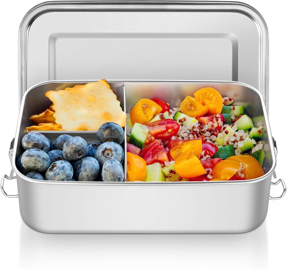 SnelShoppen - RVS Lunch Box met Compartimenten, 1400 ml, Levensmiddel Veilige Bento Box, Lekvrije Metalen Lunchdoos voor Kinderen en Volwassenen, Perf