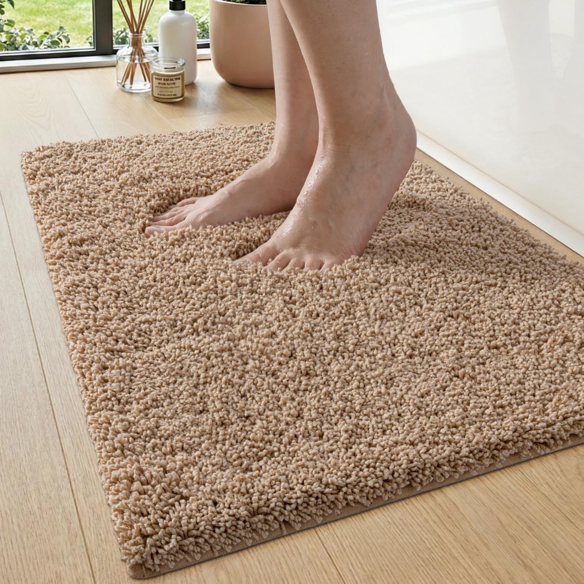SnelShoppen - Dikke Badmat 40x60cm, Waterabsorberend en Antislip, Machinewasbare Badkamerkleed in Beige, Ideaal voor Bad en Douche