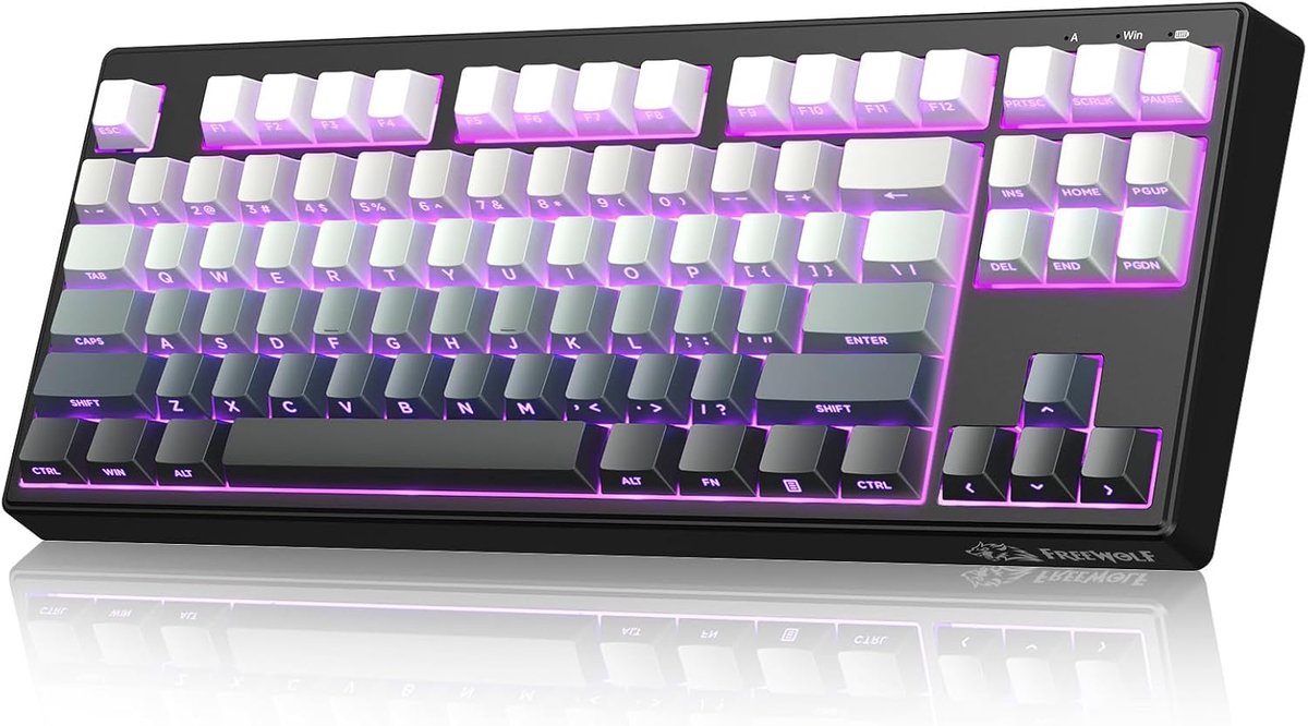 SnelShoppen - Draadloos Gaming Toetsenbord M87V2, Tri-Mode Bluetooth/2.4G/Wired, Stil en Soepel, 4000mAh, Zijkant Geprinte Toetsen, QWERTY US, Anti-Gh