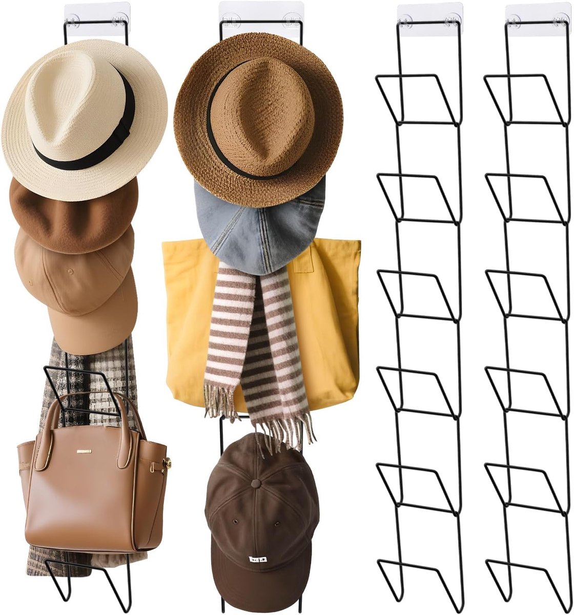 SnelShoppen - Set van 12 Hoedhouders met 2 Haken - Multifunctionele Cap Houder Wand voor Baseball Caps, Sjaals en Perucqes - Ruimtebesparende Opslag v