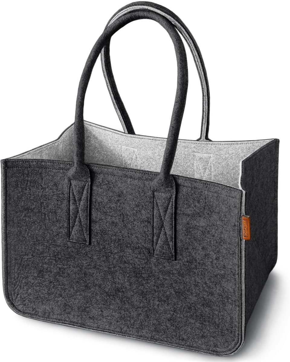 SnelShoppen - Grote Gevoerde Shopper van Vilt, Shopping Bag met Handvat en Binnenvak, Duurzame Opbergmand, Donkergrijs/Lichtgrijs, Ideaal voor Winkel,