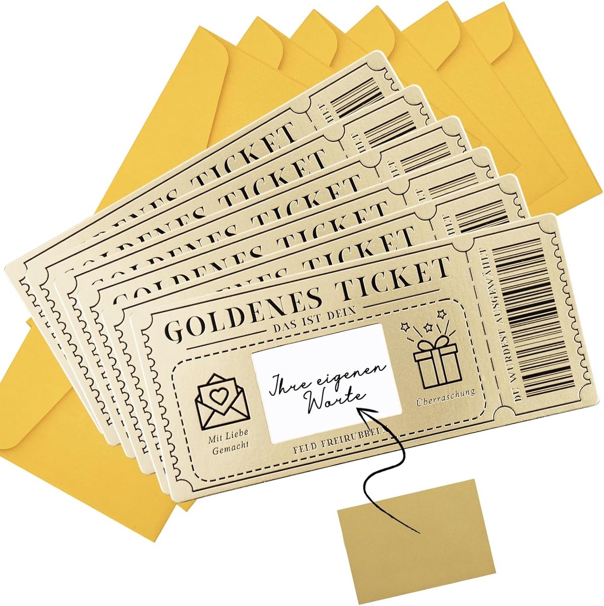 SnelShoppen - Pack van 6 Scratch Cards met Stickers, Gold Ticket Verjaardagskaarten, Cadeaukaarten voor Vrouwen, Kerstcadeau, Enveloppen en Feestjes