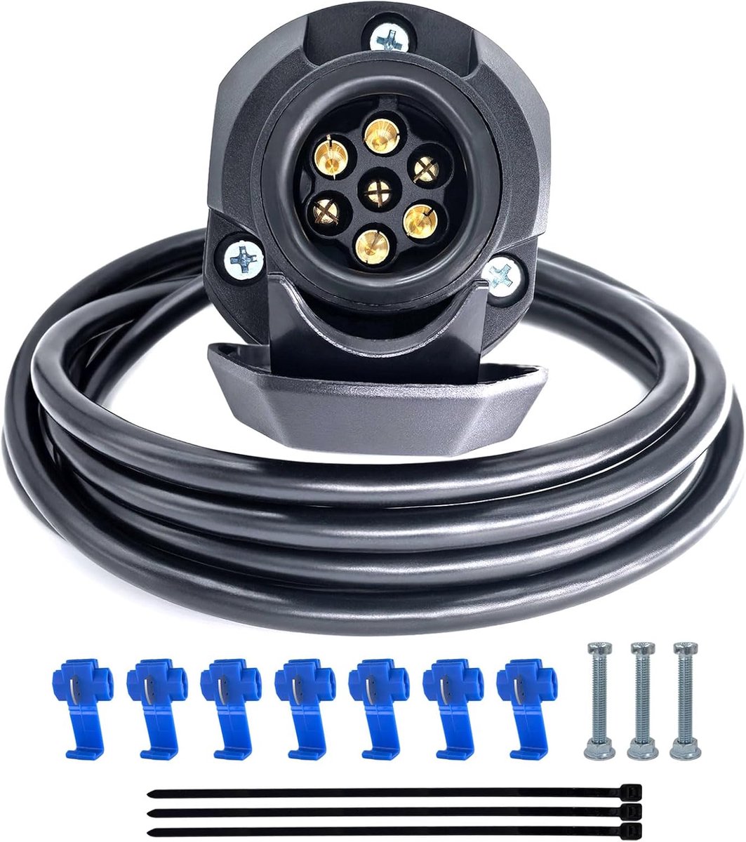SnelShoppen - 7-Pin Trailer Plug Kit met 2 m Kabel, 7-Core, Trekhaak Wiring Harness voor Aanhangwagens, Veilig en Betrouwbaar, CE & RoHS Goedkeuring