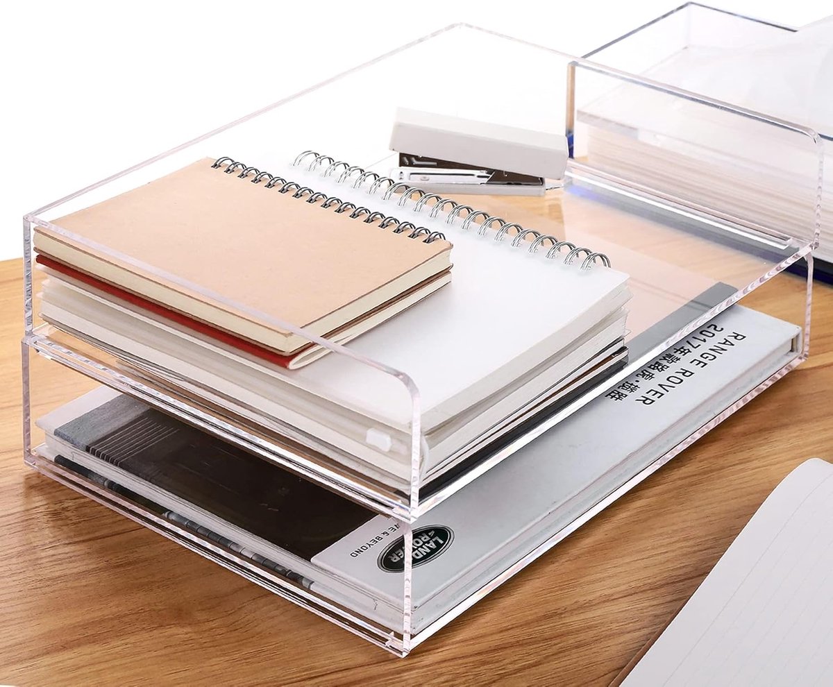 SnelShoppen - HeZone Paper Storage Compartment, Transparante Desk Organizer, Acryl Kantoorbenodigdheden, Stapelbare Bestandenhouder, Kunstopslag voor