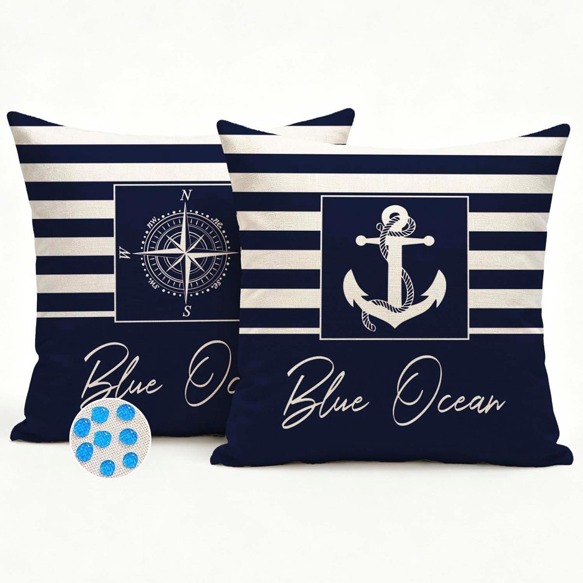 SnelShoppen - Cushion Cover 40 x 40 cm Waterproof Navy Decoratief voor Buiten en Binnen - Maritiem Kussenhoes Set van 2 voor Tuin, Balkon en Woonkamer