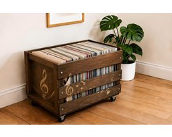 12'' LP Houten Krat Op Wielen Voor Vinyl Opslag - Tot 100 LP'S