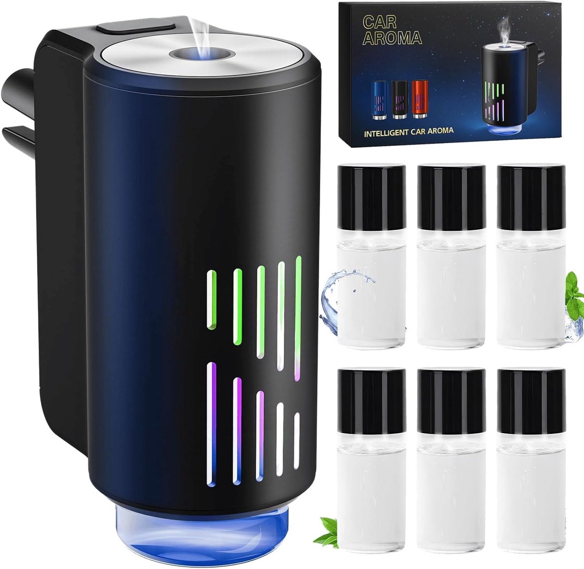 SnelShoppen - 6pcs Elektrische Auto Luchtverfrisser, Ultrasone Atomizer, Slim 3 Modus, Automatische Aan/Uit, Oplaadbare Batterij, Natuurlijke Franse A
