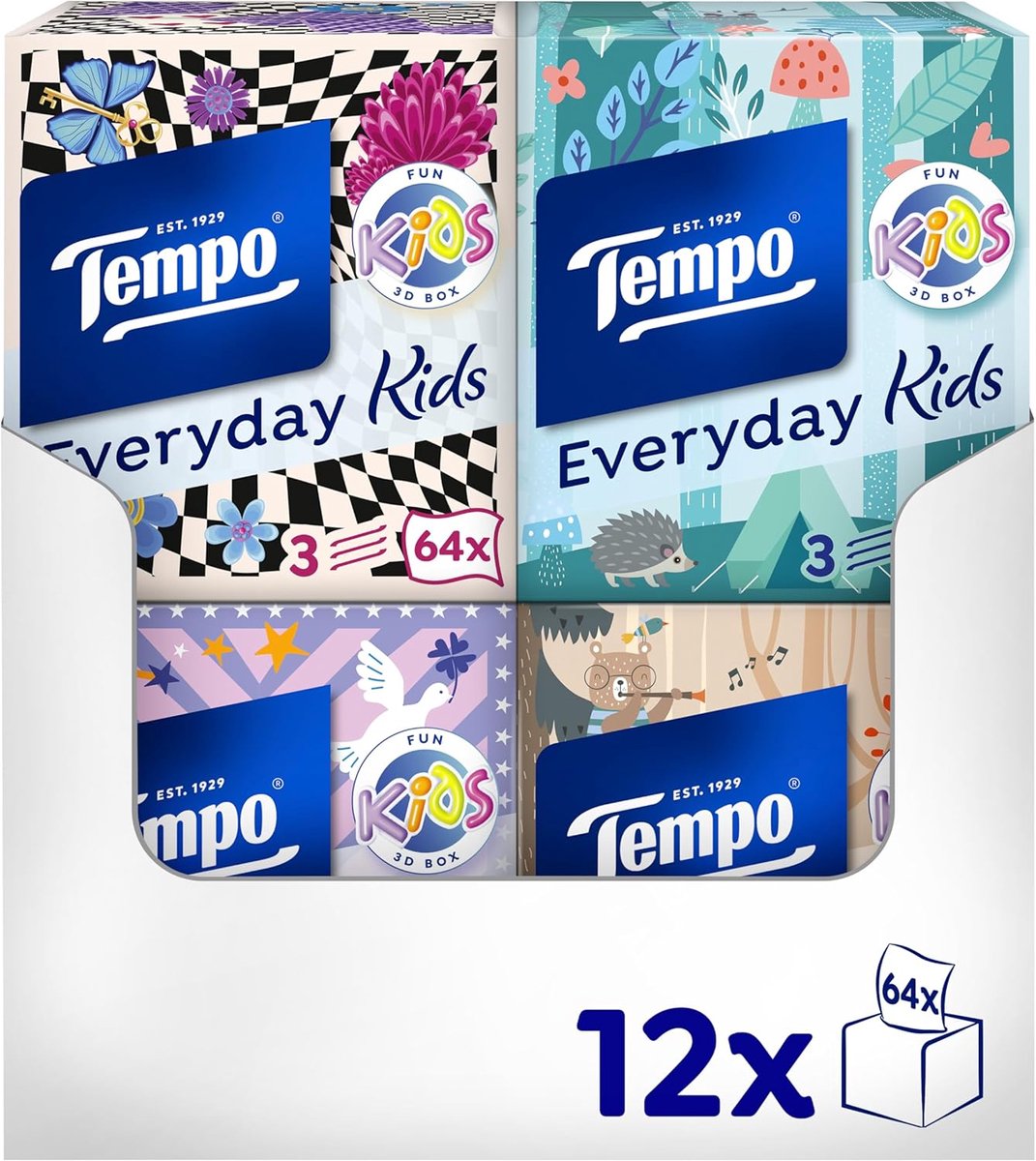 SnelShoppen - Tempo Handdoeken Kids Box - Extra Sterk, Zacht, 3-laags, 100 Stuks - Ideaal voor Kinderen, Allergieën, Verjaardagen, School, Sport