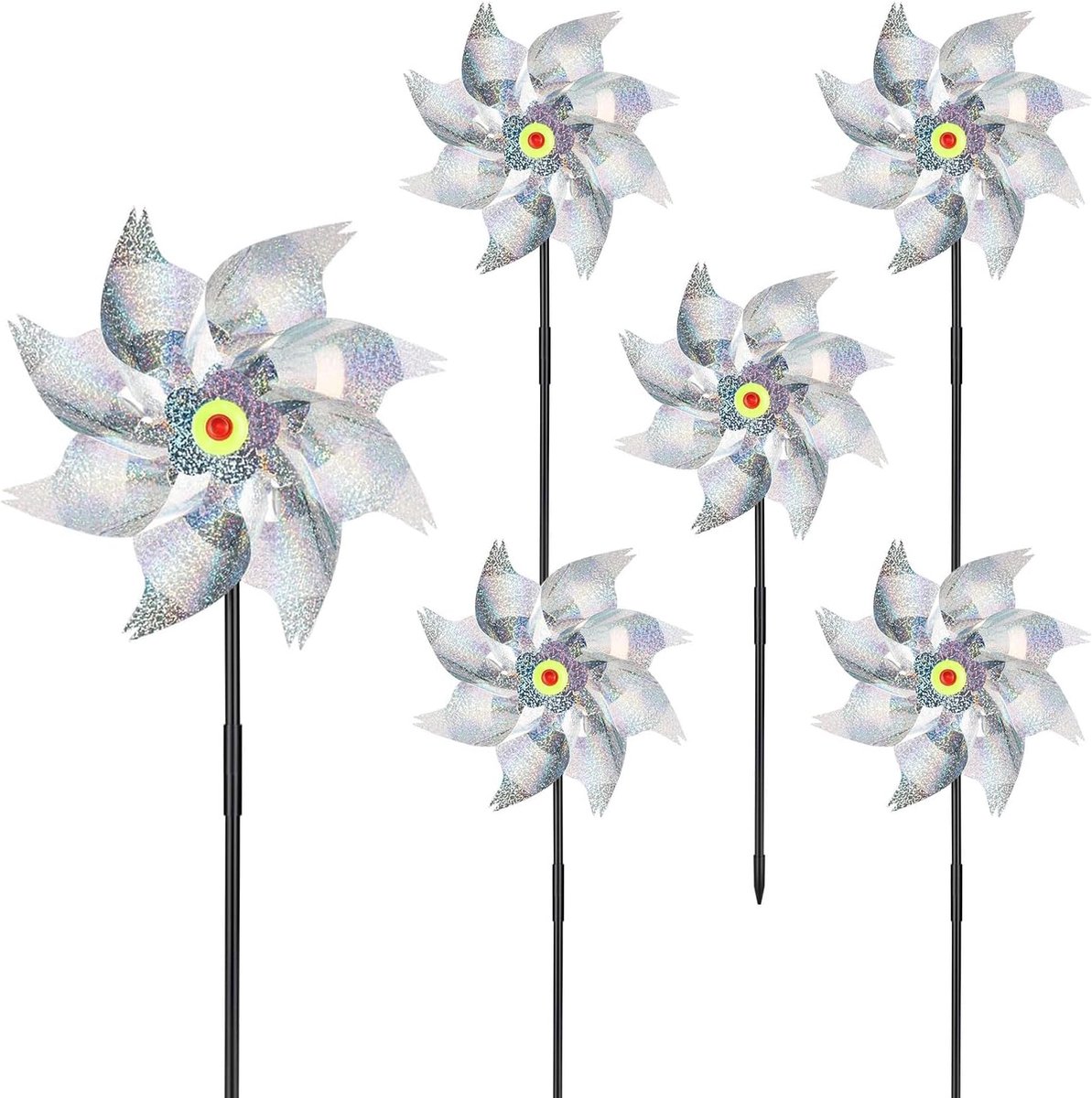 SnelShoppen - Set van 6 Reflecterende Windmolens - Vogelafschrikker voor Tuin, Balkon en Fruitboomgaard - 24 cm Diameter, Milieuvriendelijk PVC - Scar