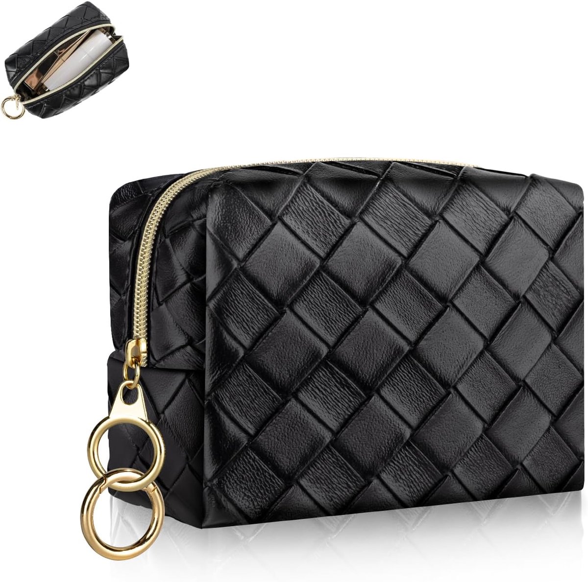 SnelShoppen - Kleine Cosmetic Bag voor Vrouwen, Mini Make-up Tas van PU Leer, Multifunctionele Toilettas, Gecarreeerd, Reis Organizer voor Make-up Acc