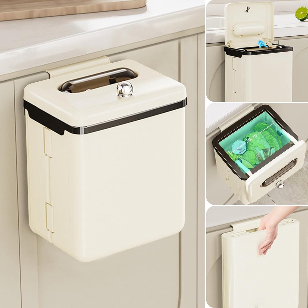 SnelShoppen - Hangende Afvalbak met Deksel 9 Liter, Vouwbare Keukenafvalbak voor Kast, Wandgemonteerde Afvalbak, Compostbak voor Keuken, Camping, Badk