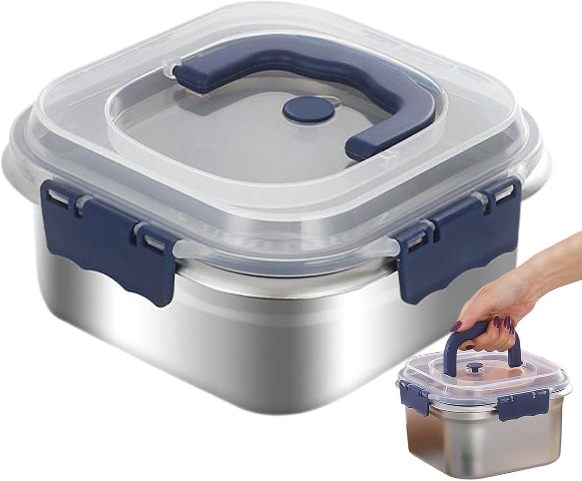 VHV - Lunchbox - RVS snackdoos met veilig deksel - 1.8L - Herbruikbare voedselcontainer - Morsbestendig - Voor school, werk, picknick en reizen - Zilver
