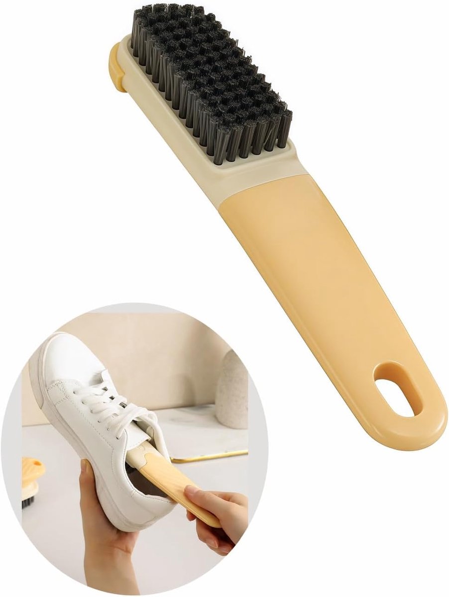 Zachte Borstel voor Kleding en Schoenen - ABS+PBT - Ergonomisch Handvat - Ophangbaar - Draagbaar - Geel - Klein Formaat