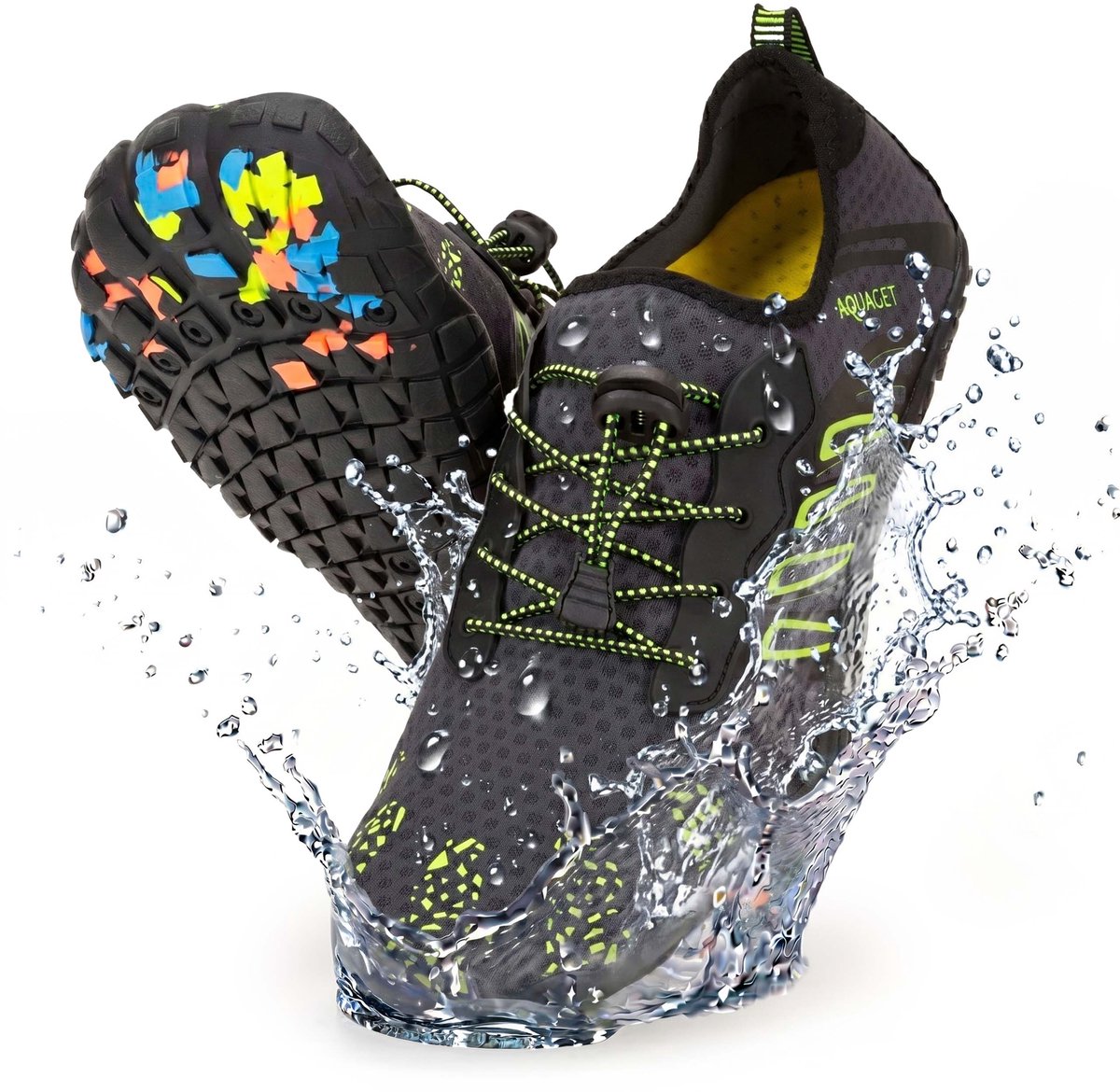 Aquaget® Waterschoenen - AQUA Shoes - Sneldrogend - Rubber - Unisex - Zwart/Groen - Maat 45