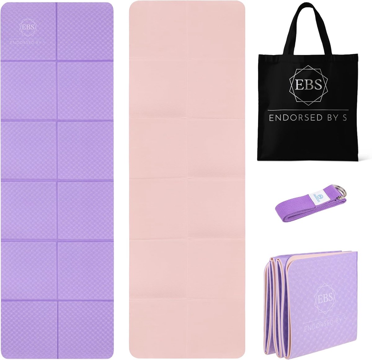 SnelShoppen - Vouwbare Antislip Yoga Mat met Yoga Strap en Ruimtebesparende Tas - Fitness Mat voor Thuis en Buiten, Dubbele Laag, Ideaal voor Sport en