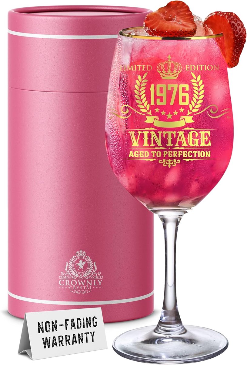 SnelShoppen - 1976 Vintage Wijnglas 50 Jaar Verjaardag Cadeau voor Mannen en Vrouwen - Luxe Glazen voor Feest, Kerstmis en Jubileum - Origineel en Gra